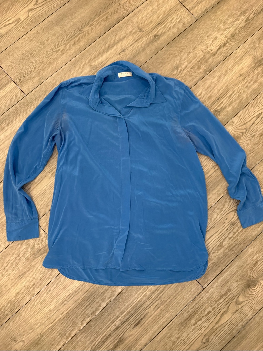 Babaton Aritzia Bright Cobalt Silk Button-Up Shirt Size Small